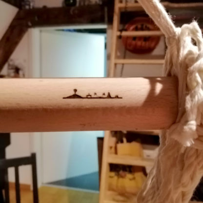 close up engraved wood net hanging-chair