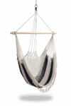 Net Hanging chair | Beige (Soft Unbleached Cotton) with blue stripes