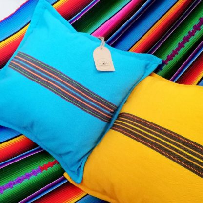 two mayan fabric pillows on tipica hammock
