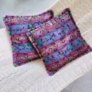 pair of cushion covers in huipil - thicker birds - cover