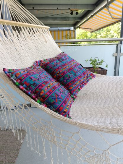 pair of cushion covers in huipil - thicker birds -side