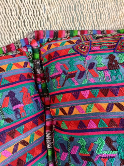 pair of cushion covers in huipil - thicker birds - closeup