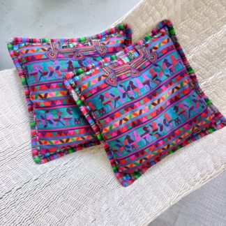 pair of cushion covers in huipil - thicker birds - cover