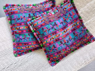 pair of cushion covers in huipil - thicker birds - cover