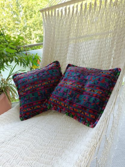 pair of cushion covers in huipil - thicker birds - design and cultur