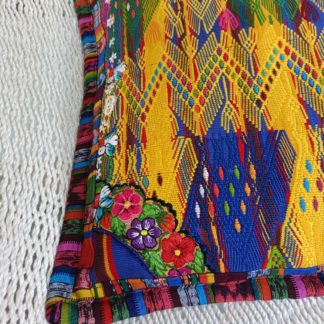 Yellow Mauve Embroidered Cushion cover in huipil - zoom deco blooms