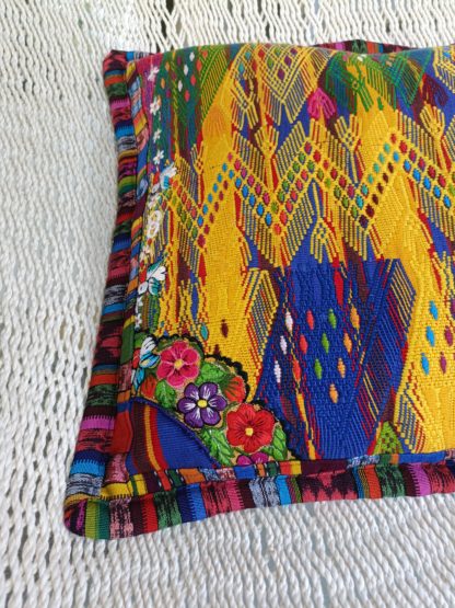 Yellow Mauve Embroidered Cushion cover in huipil - zoom deco blooms