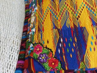 Yellow Mauve Embroidered Cushion cover in huipil - zoom deco blooms