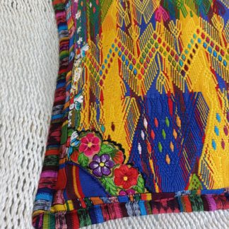 Yellow Mauve Embroidered Cushion cover in huipil - zoom deco blooms