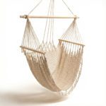 Chaise-Suspendue filet | 3 bois Tissée main en coton – Beige (écru)