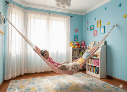 pink net hammock for kids - girls room - cotton