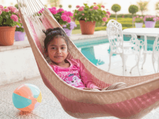 pink net hammock for kids - girls - 100% cotton