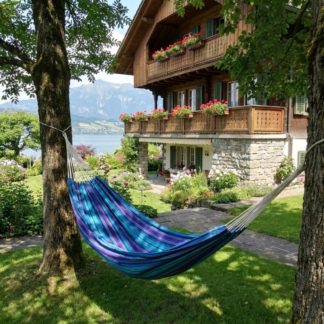 Grand hamac double dans jardin bleu en tissu