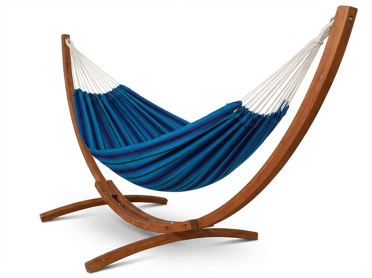 Blue Fabric Hammock with Latino Relax Stand from Tropical Hamac